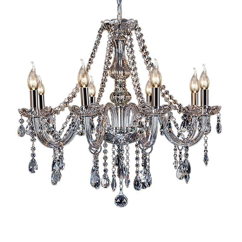 Grand lustre européen en cristal transparent