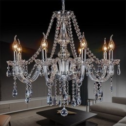 Grand lustre européen en cristal transparent