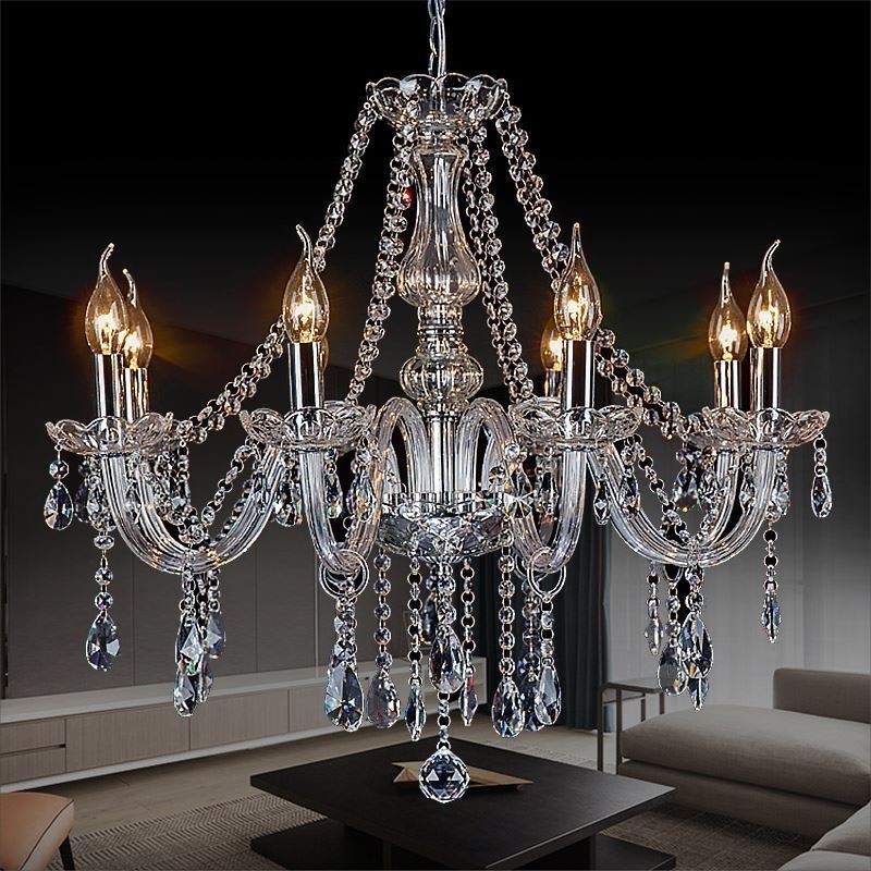 Grand lustre européen en cristal transparent