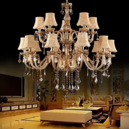 Grand lustre en cristal de luxe, plafonnier ambré européen