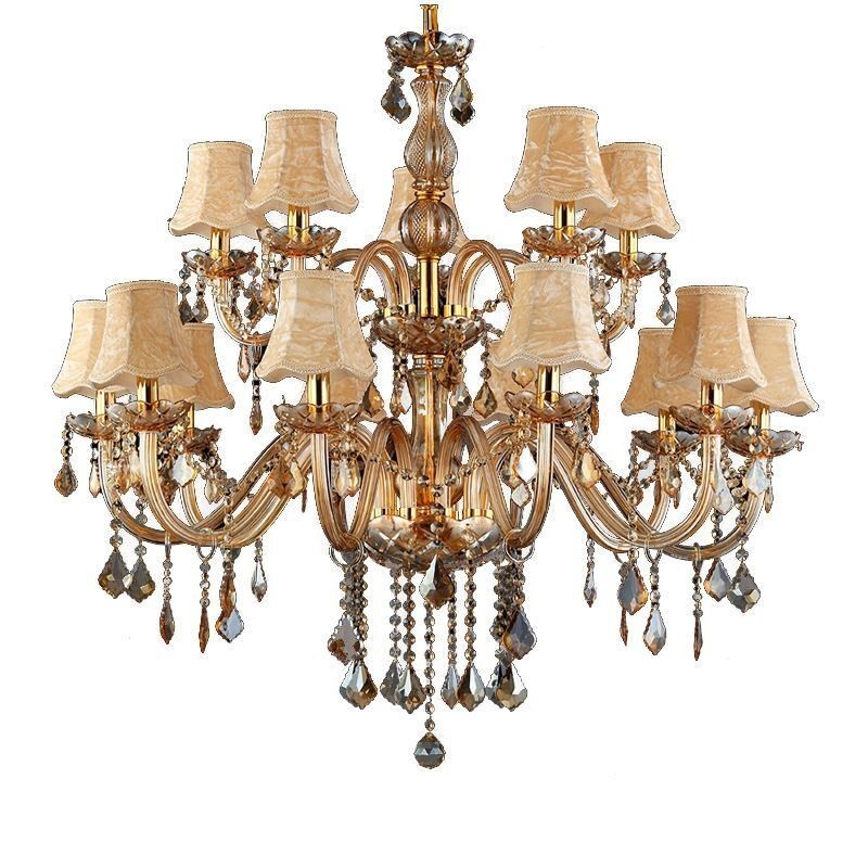 Grand lustre en cristal de luxe, plafonnier ambré européen