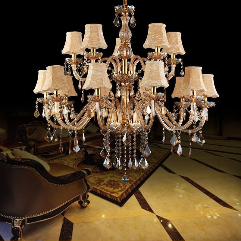Grand lustre en cristal de luxe, plafonnier ambré européen