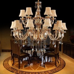 Grand lustre en cristal de luxe, plafonnier ambré européen
