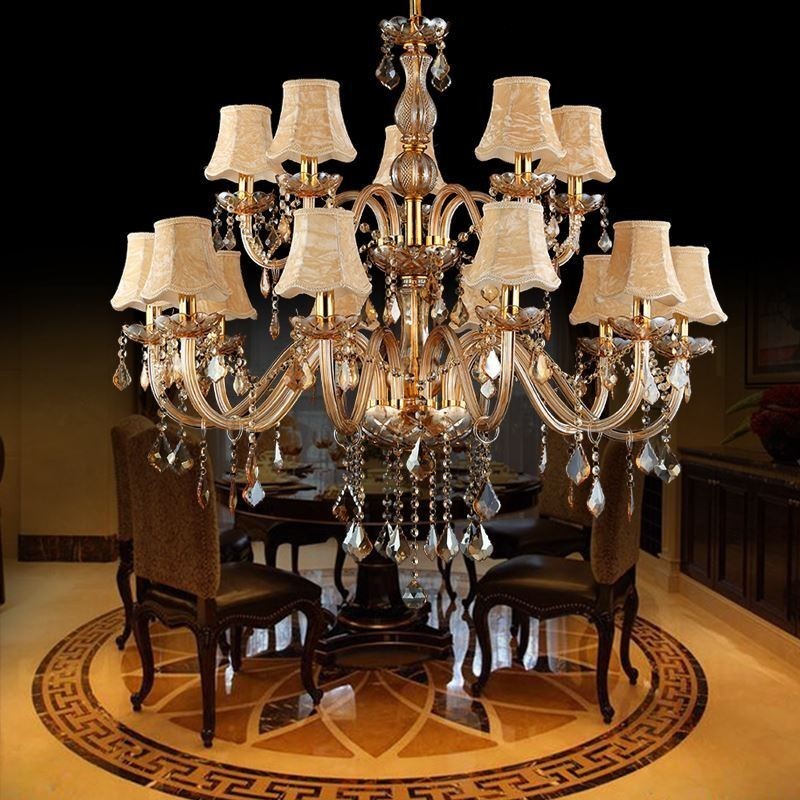 Grand lustre en cristal de luxe, plafonnier ambré européen