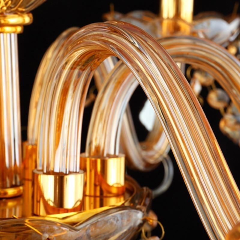 Grand lustre en cristal de luxe, plafonnier ambré européen