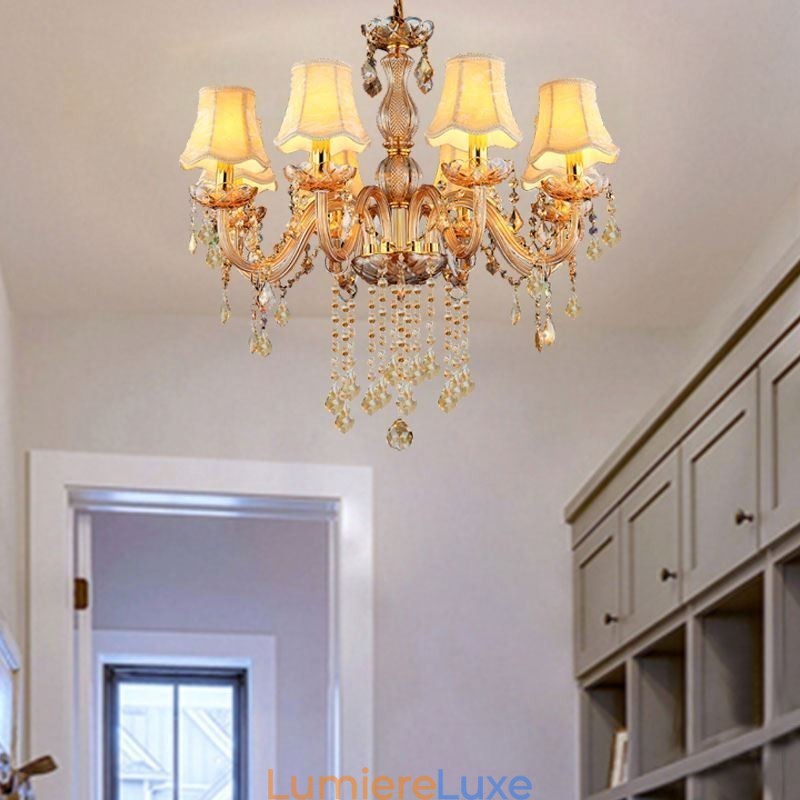 Lustre européen en cristal élégant avec suspension ambrée