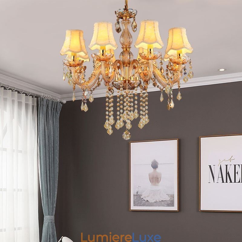 Lustre européen en cristal élégant avec suspension ambrée
