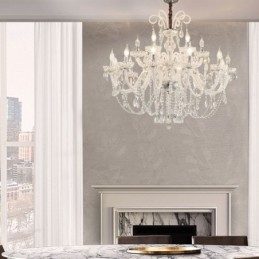 Grand lustre européen en cristal blanc