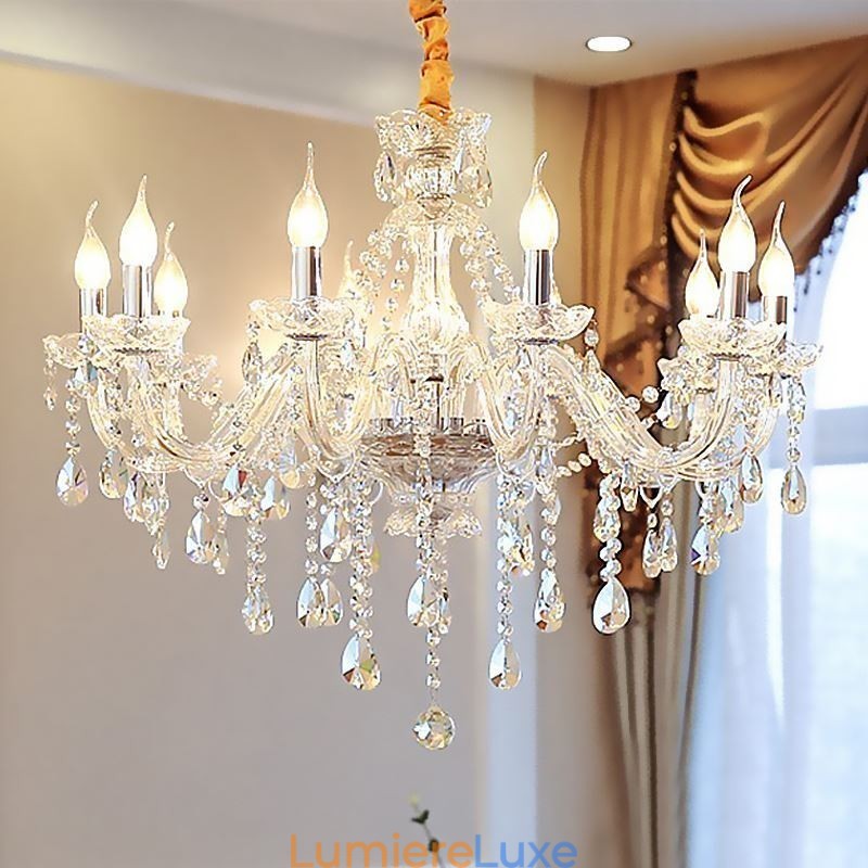 Lustre en cristal moderne, suspension européenne transparente