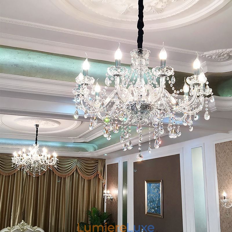 Lustre en cristal moderne, suspension européenne transparente