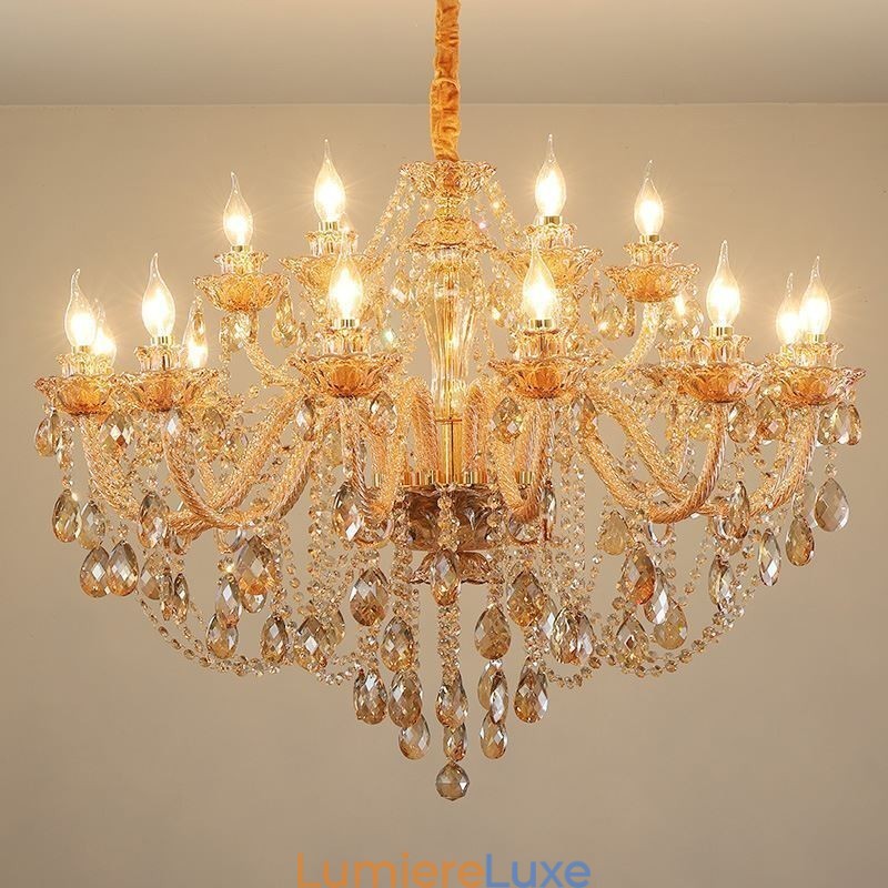 Lustre européen en cristal de luxe cognac
