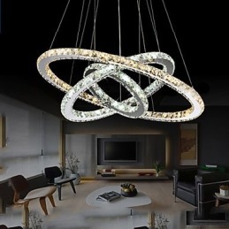 Lampes suspendues en cristal K9 ambré et transparent, éclairage avec 3 anneaux