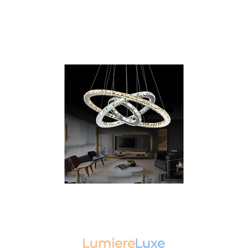 Lampes suspendues en cristal K9 ambré et transparent, éclairage avec 3 anneaux