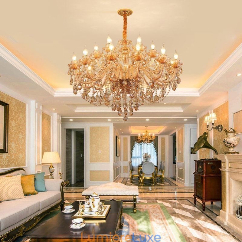 Lustre européen en cristal de luxe cognac