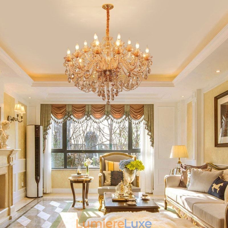 Lustre européen en cristal de luxe cognac