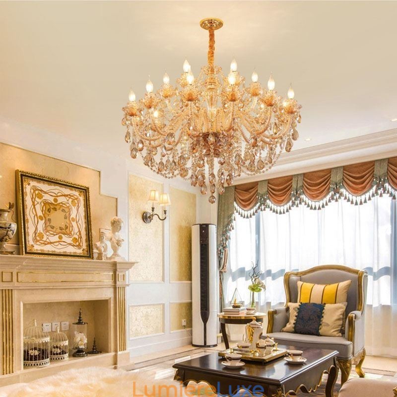 Lustre européen en cristal de luxe cognac