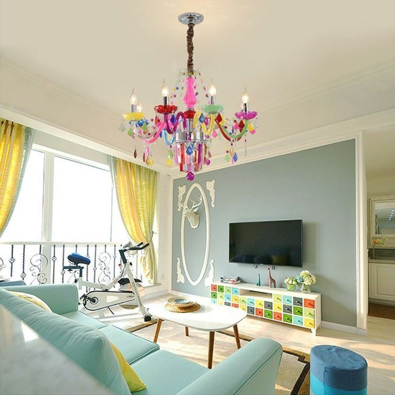 Lustre en cristal coloré, suspension européenne unique