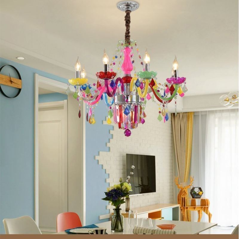 Lustre en cristal coloré, suspension européenne unique