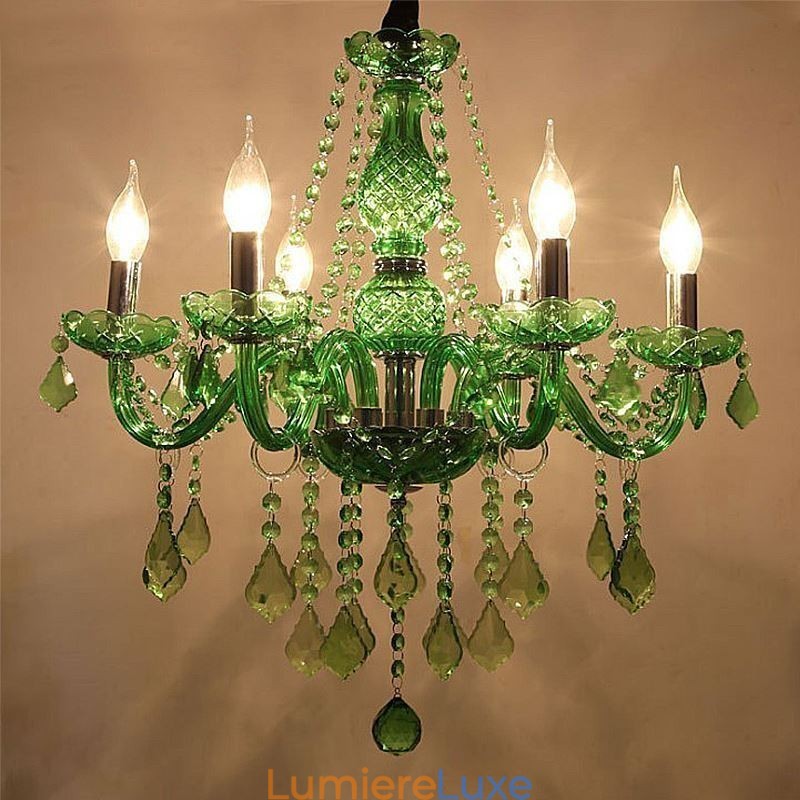 Lustre en cristal unique de style européen, suspension verte gazon