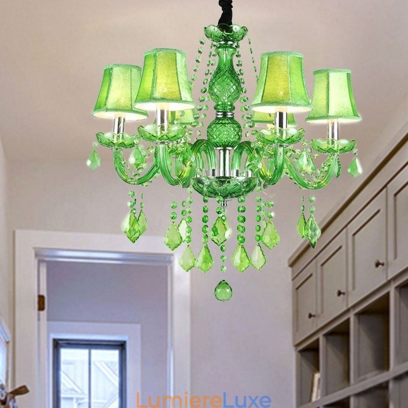 Lustre en cristal unique de style européen, suspension verte gazon