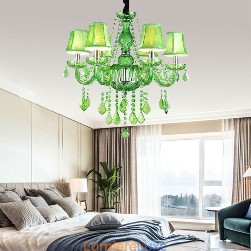 Lustre en cristal unique de style européen, suspension verte gazon