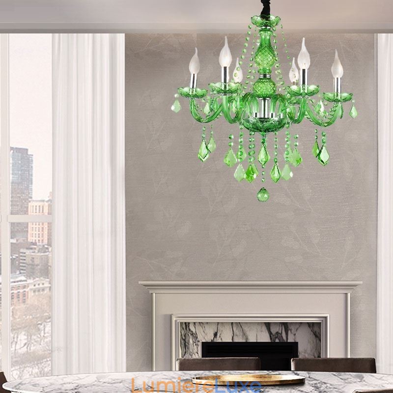 Lustre en cristal unique de style européen, suspension verte gazon