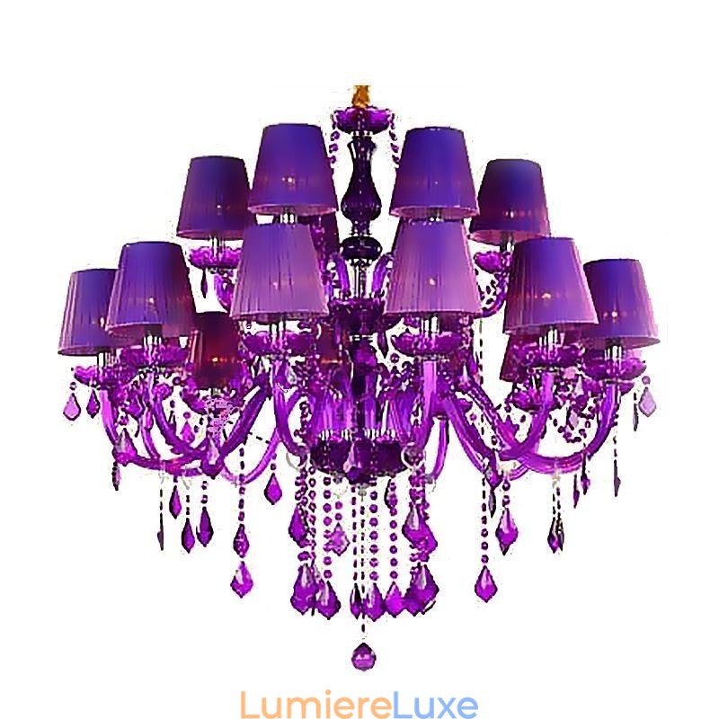 Lustre en cristal de style européen, suspension violette