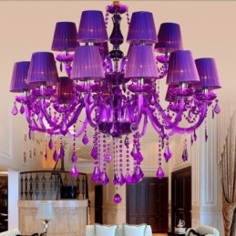 Lustre en cristal de style européen, suspension violette