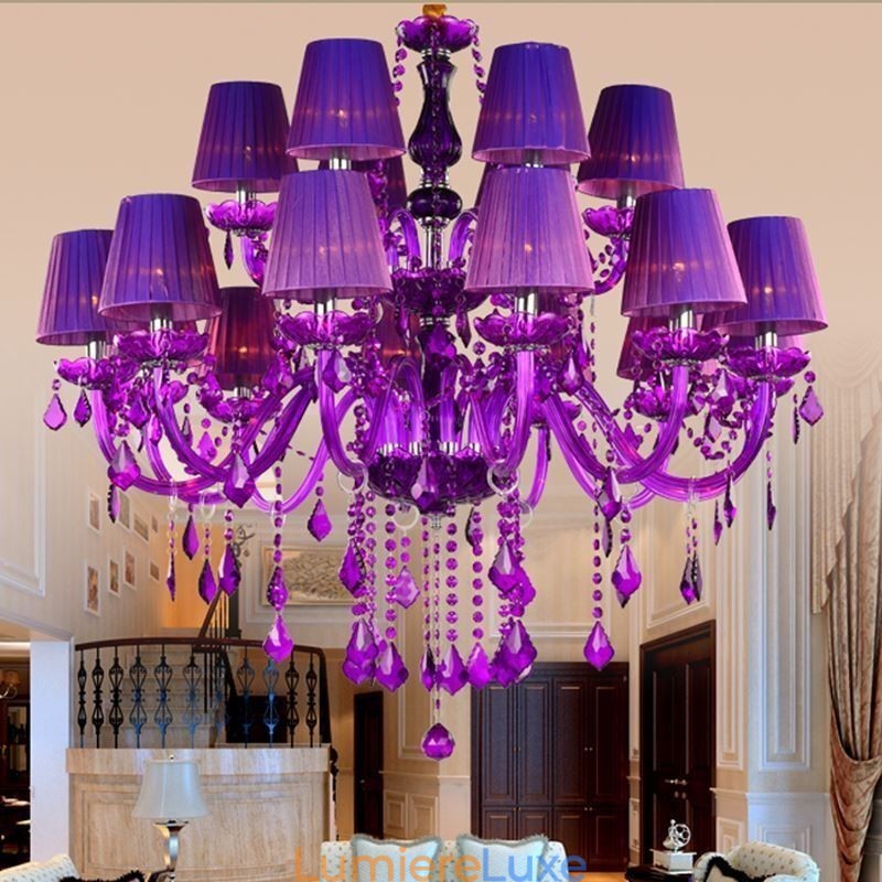 Lustre en cristal de style européen, suspension violette