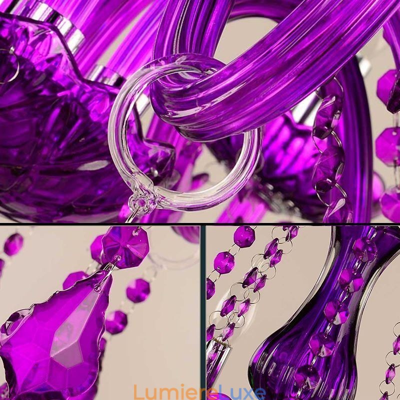 Lustre en cristal de style européen, suspension violette