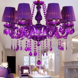 Lustre en cristal élégant de style européen, suspension violette
