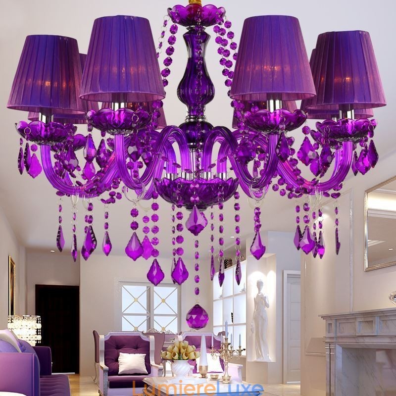 Lustre en cristal élégant de style européen, suspension violette