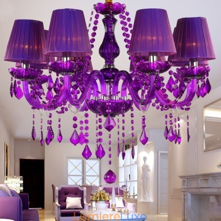 Lustre en cristal élégant de style européen, suspension violette Lustre en cristal élégant de style européen, suspension violette