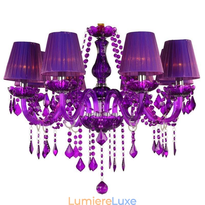 Lustre en cristal élégant de style européen, suspension violette