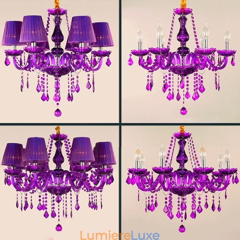 Lustre en cristal élégant de style européen, suspension violette