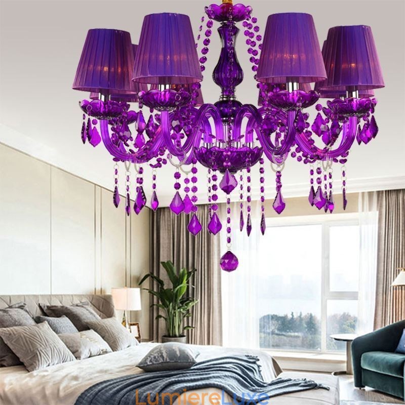Lustre en cristal élégant de style européen, suspension violette