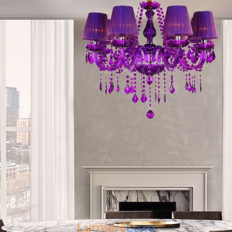 Lustre en cristal élégant de style européen, suspension violette