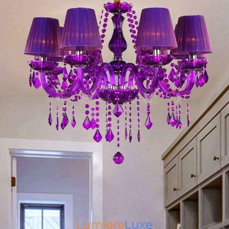 Lustre en cristal élégant de style européen, suspension violette