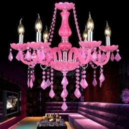 Lustre en cristal de style européen, suspension rose romantique