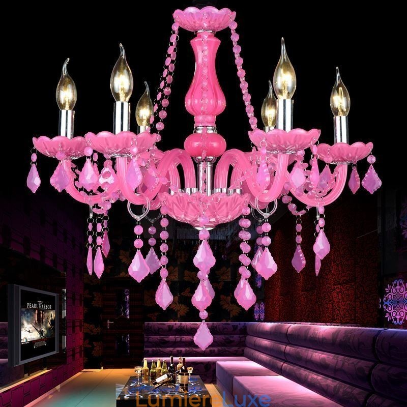 Lustre en cristal de style européen, suspension rose romantique