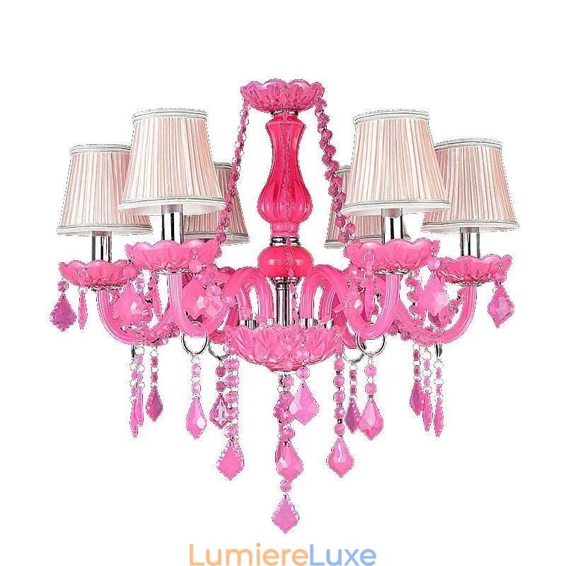 Lustre en cristal de style européen, suspension rose romantique