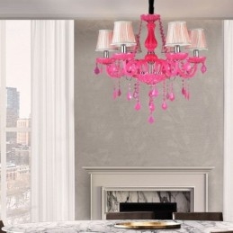 Lustre en cristal de style européen, suspension rose romantique