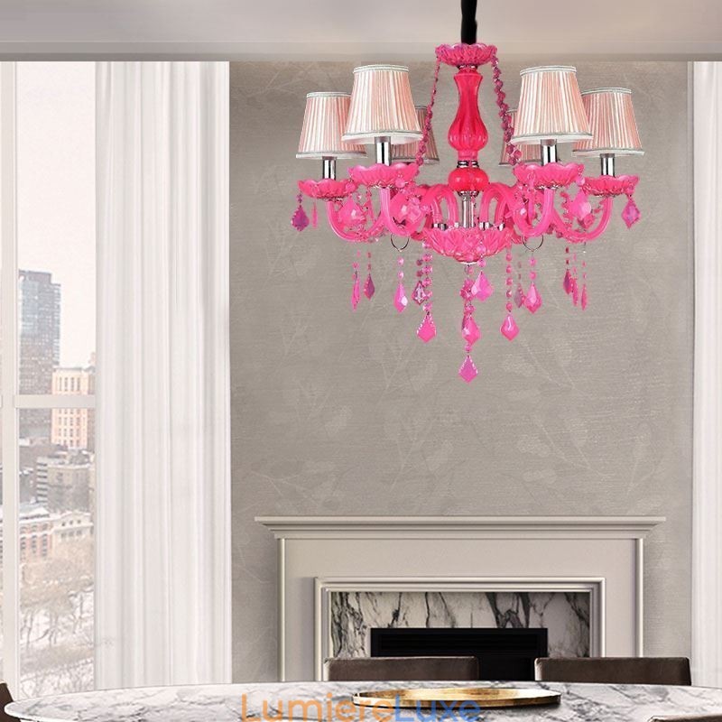 Lustre en cristal de style européen, suspension rose romantique