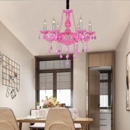 Lustre en cristal de style européen, suspension rose romantique