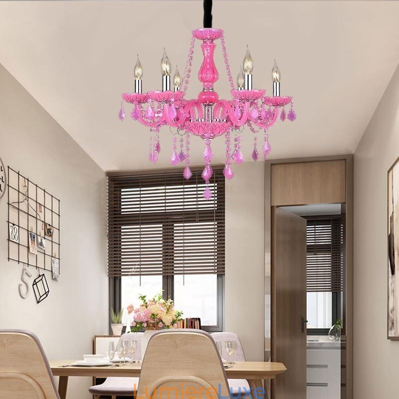 Lustre en cristal de style européen, suspension rose romantique