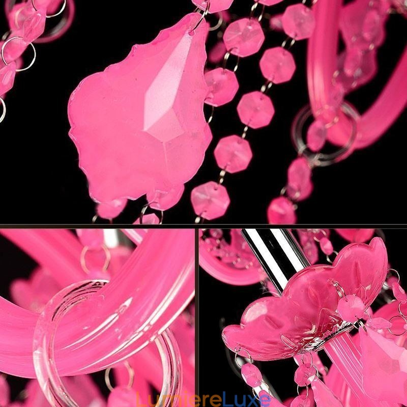Lustre en cristal de style européen, suspension rose romantique