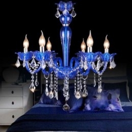 Lustre en cristal de style européen, suspension en verre cristal bleu