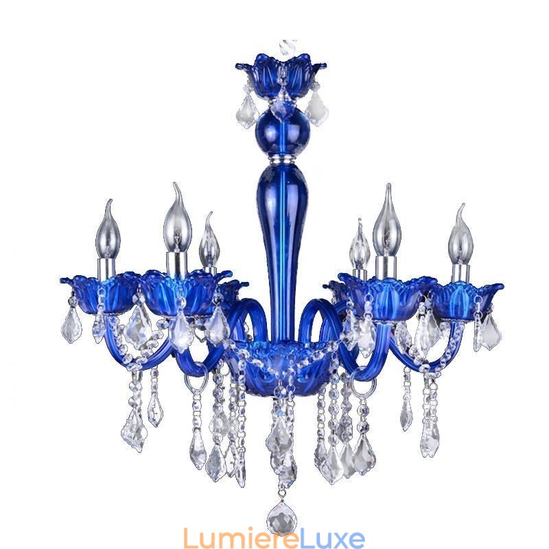 Lustre en cristal de style européen, suspension en verre cristal bleu
