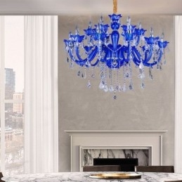 Lustre en cristal de style européen, suspension en verre cristal bleu