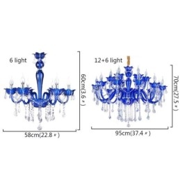 Lustre en cristal de style européen, suspension en verre cristal bleu